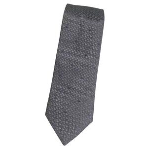 LANCEL Men's 100% Silk Necktie LUXURY Tie Gray Geometric W:3.7" EUC